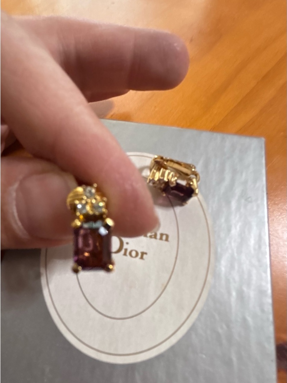 Dior Gold Tone Earrings with Amethyst Stones